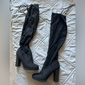 Thigh high velvet boots